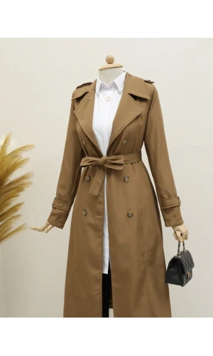 Astarlı Kemerli Trenckot -Taba