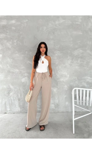 Ayrobin Oversize Kadın Pantalon - Bej