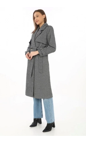Balık Sırtı Kaşmir Uzun Kaşe Kaban - Boyalı Gri
