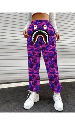Bape Shark Dijital Baskılı Eşofman Altı - Mor
