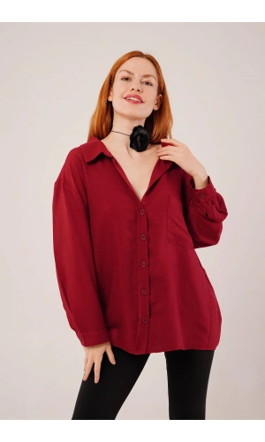 Basic Oversize Bordo Gömlek