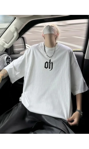 Baskı Erkek Oversive Tişört, Grafik Tişört Erkek Yazlık Outdoor Kıyafetleri, Sporda ve Günlük Giyime Uygun - Beyaz