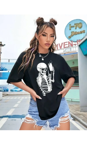 Baskılı Kadın T-shirt - Siyah