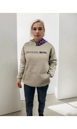 Baskılı Kapüşonlu Sweatshirt - Gri