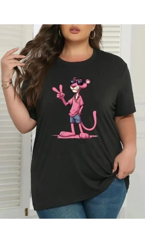 Baskılı Oversize Bisiklet Yaka T-shirt - Beyaz