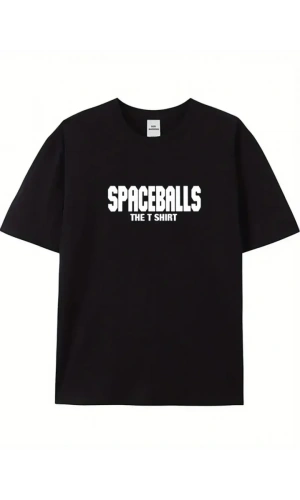 Baskılı Oversize Bisiklet Yaka T-shirt - Siyah