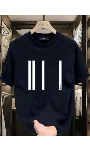 Baskılı Oversize Bisiklet Yaka T-shirt - Siyah