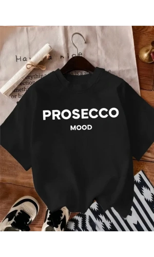 Baskılı Oversize Bisiklet Yaka T-shirt - Siyah