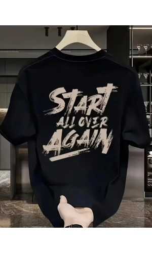 Baskılı Oversize Bisiklet Yaka T-shirt - Siyah