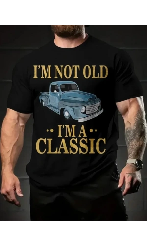 Baskılı Oversize Bisiklet Yaka T-shirt - Siyah