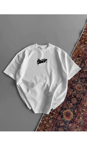 Baskılı Oversize T-shirt - Beyaz