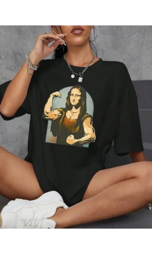 Baskılı Oversize T-shirt - Siyah