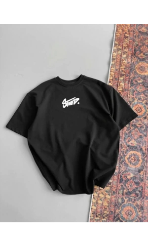 Baskılı Oversize T-shirt - Siyah