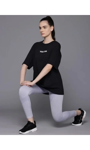 Baskılı Oversize T-shirt - Siyah