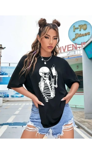 Baskılı T-shirt - Siyah