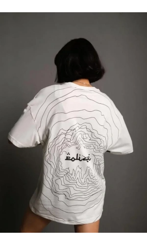 Bisiklet Yakalı Sırt Baskılı Oversize T-Shirt - Beyaz