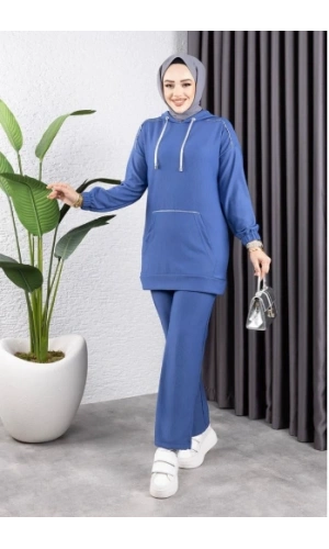 Biyeli Kapşonlu Spor Takım İNDİGO