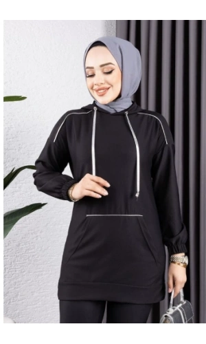 Biyeli Kapşonlu Spor Takım SİYAH