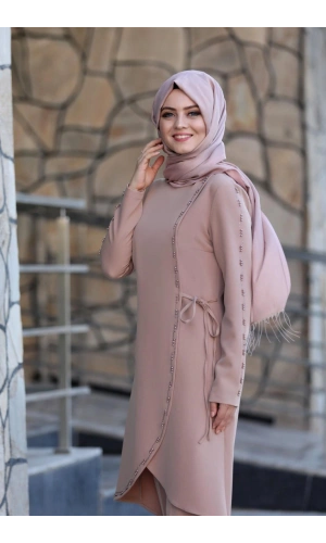 Boncuk İşlemeli Takım mdc 5434 Pudra