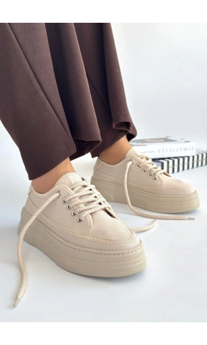 Carin Bej Keten Bağcıklı Spor Ayakkabı