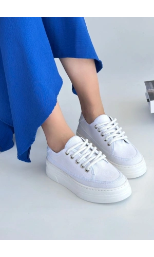 Carin Beyaz Keten Bağcıklı Spor Ayakkabı