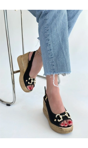 Caver Siyah Cilt Dolgu Topuk Sandalet