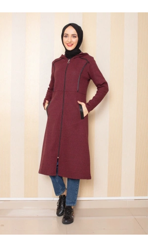 Cepli Kapşonlu Tesettür Kap Bordo