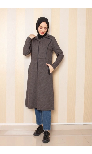 Cepli Kapşonlu Tesettür Kap Kahve