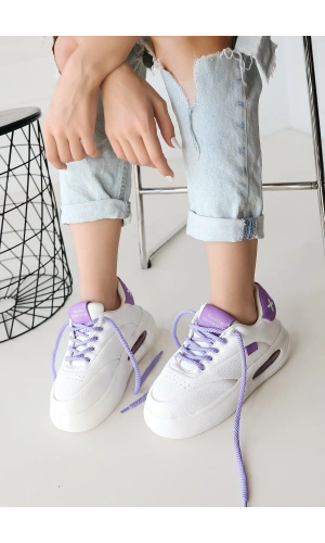 Chris Beyaz Cilt Lila Detaylı Bağcıklı Spor Ayakkabı