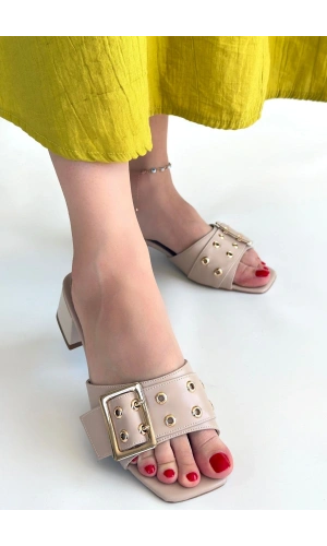 Ciey Bej Cilt Topuklu Terlik