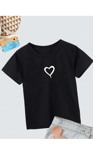 Çocuk Unisex Baskılı T-Shirt - Siyah