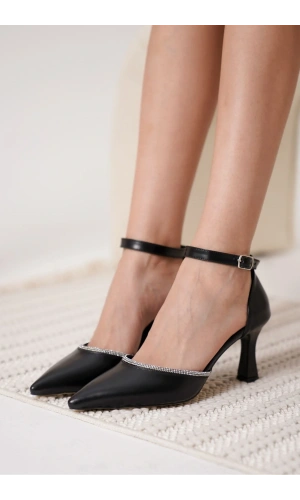 Darla Taşlı Kadın Siyah Topuklu Ayakkabı