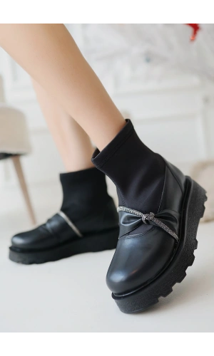 Dewn Siyah Cilt Topuklu Bot