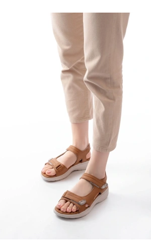 DM-363  Taba Baret Cırtlı Dikişli Günlük Kadın Sandalet