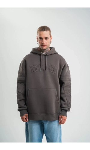 Double Oversize Kapşonlu Nakışlı SweatShirt - Füme