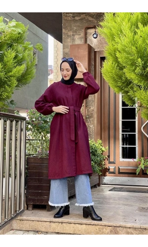 Düğmeli Kaşe Kap Bordo