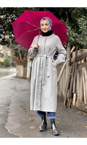 Düğmeli Kaşe Kap Gri