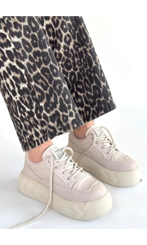 Emwa Bej Cilt Bağcıklı Spor Ayakkabı