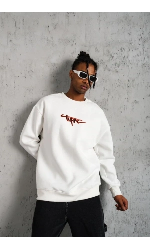 Erkek 3 İplik Gangster Baskılı Sweatshirt - Beyaz