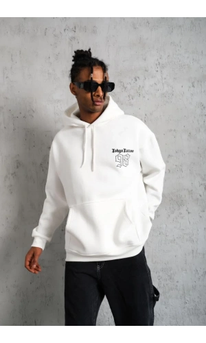 Erkek 98 Baskılı Kapşonlu Sweat - Beyaz