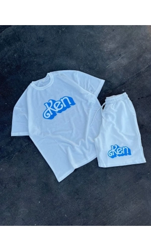 Erkek Baskılı İkili Şort Takım - Beyaz