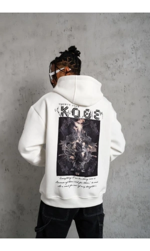 Erkek Baskılı Kapüşonlu Sweat - Beyaz
