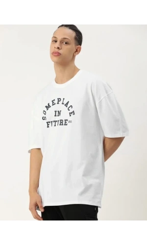 Erkek Baskılı Oversize T-shirt - Beyaz