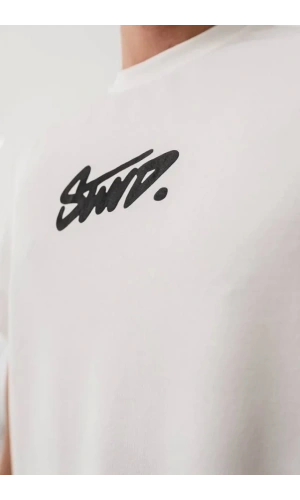 Erkek Baskılı Oversize T-shirt - Beyaz