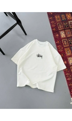 Erkek Baskılı Oversize T-shirt - Beyaz