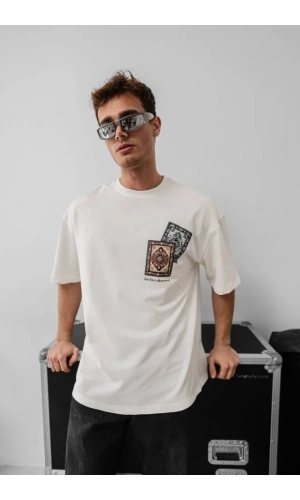 Erkek Baskılı Oversize T-shirt - Beyaz