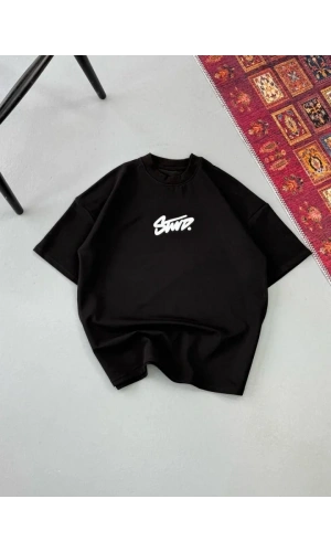 Erkek Baskılı Oversize T-shirt - Siyah