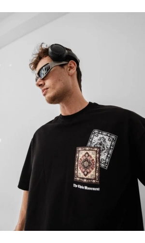Erkek Baskılı Oversize T-shirt - Siyah