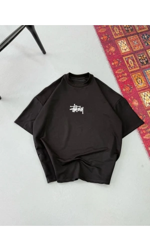 Erkek Baskılı Oversize T-shirt - Siyah