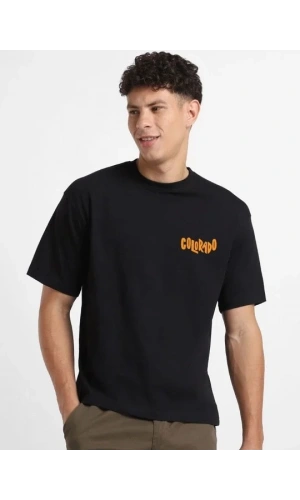 Erkek Baskılı Oversize T-shirt - Siyah